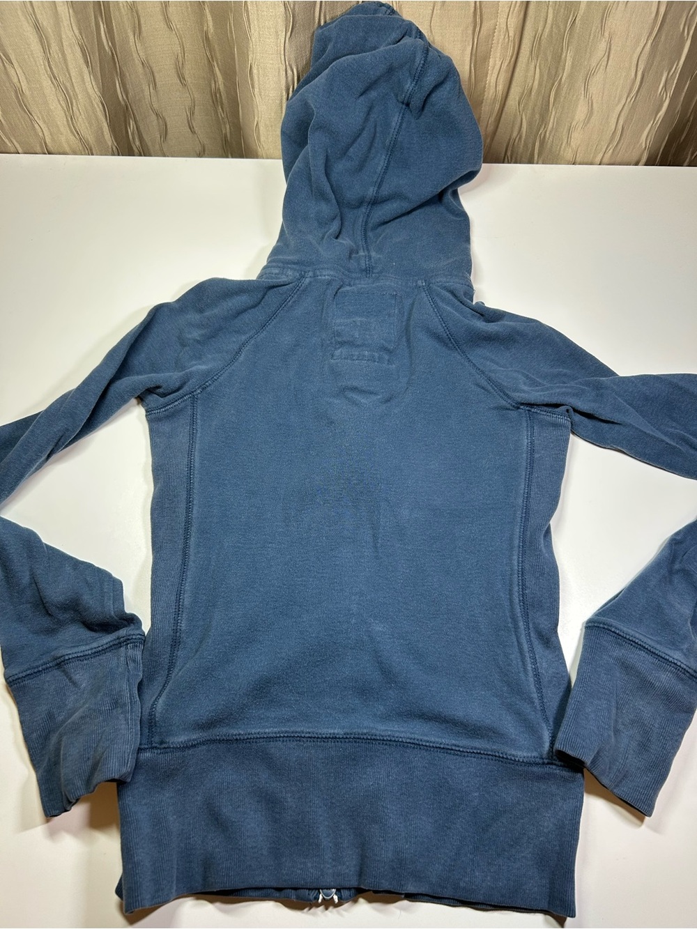 Hollister Women's XS Washed Distressed Navy Blue Full-Zip Hoodie Y2K 100% Cotton - Picture 10 of 12